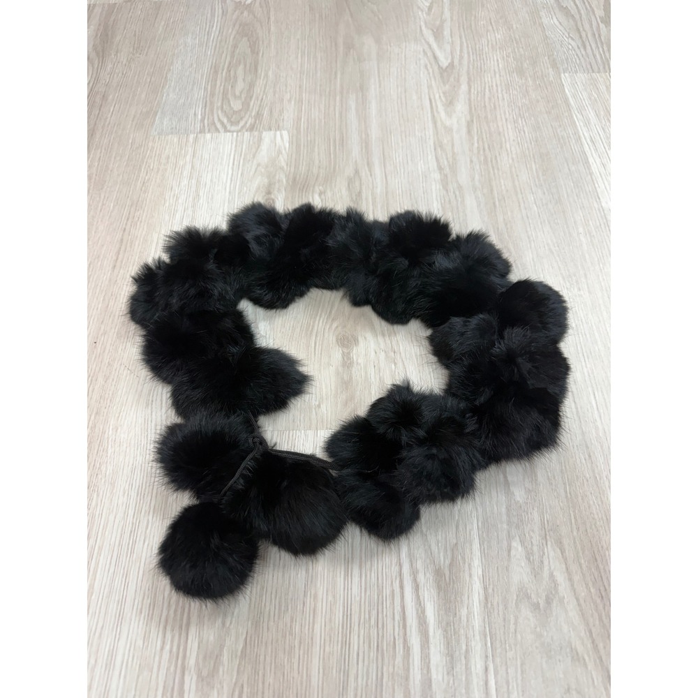 Womens Black Fluffy Fur Pom Pom Scarf Long Winter Neck Wrap Acessory Elegant